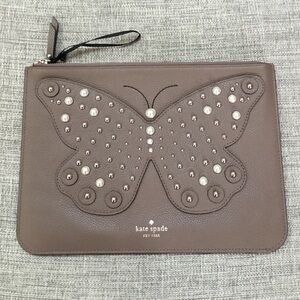 Kate Spade Gia Larchmont NWOT Butterfly Pearl Stud Light Walnut Clutch Bag